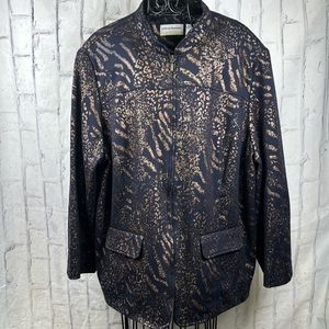 Alfred Dunner Full Front Zip Jacket Light Weight Bronze Metallic Animal Print
